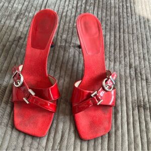 Stuart Weitzman Red Patent Leather Mules